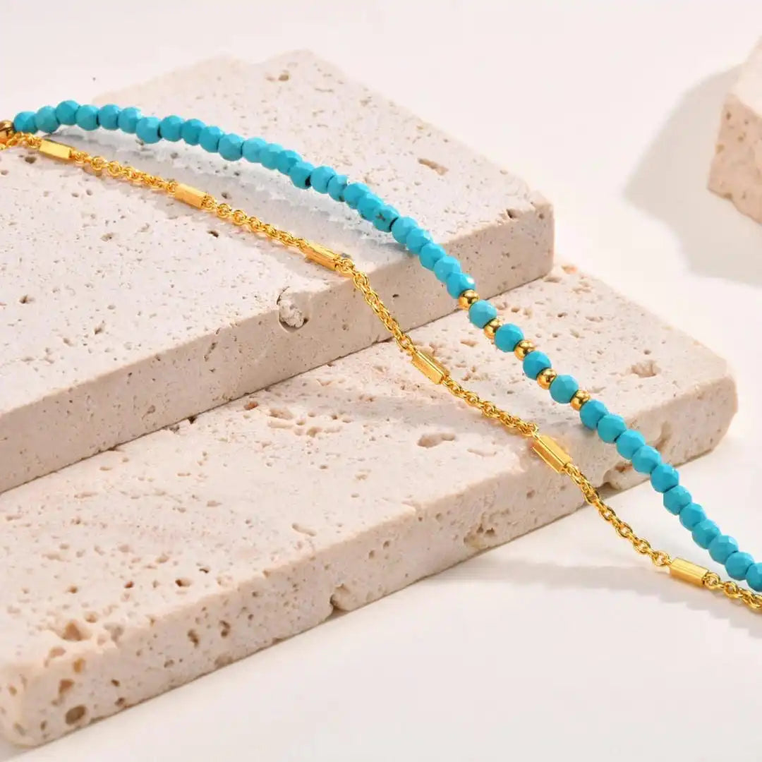 Timeless Gold Double Chain Turquoise Bracelet