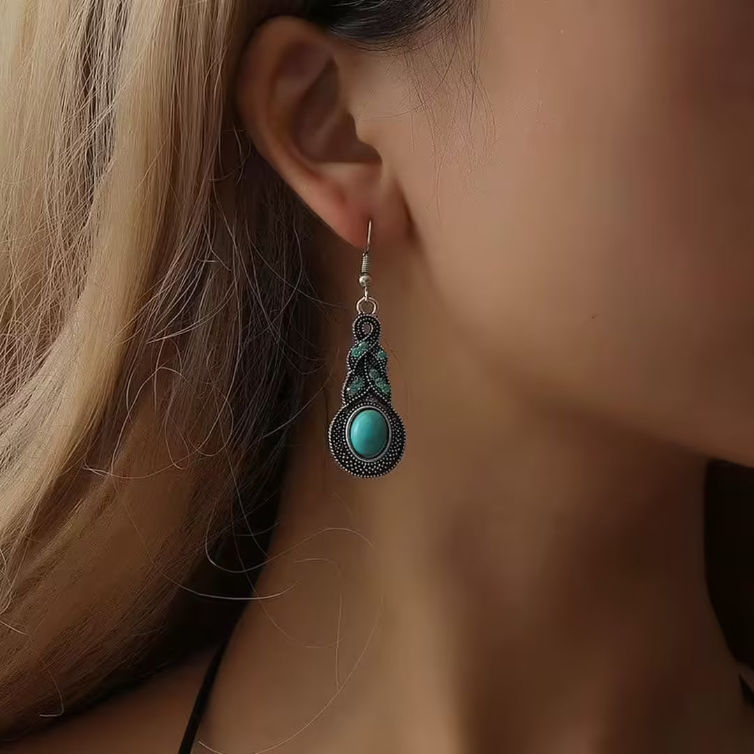 Vintage Turquoise Pendant Necklace and Earrings Set