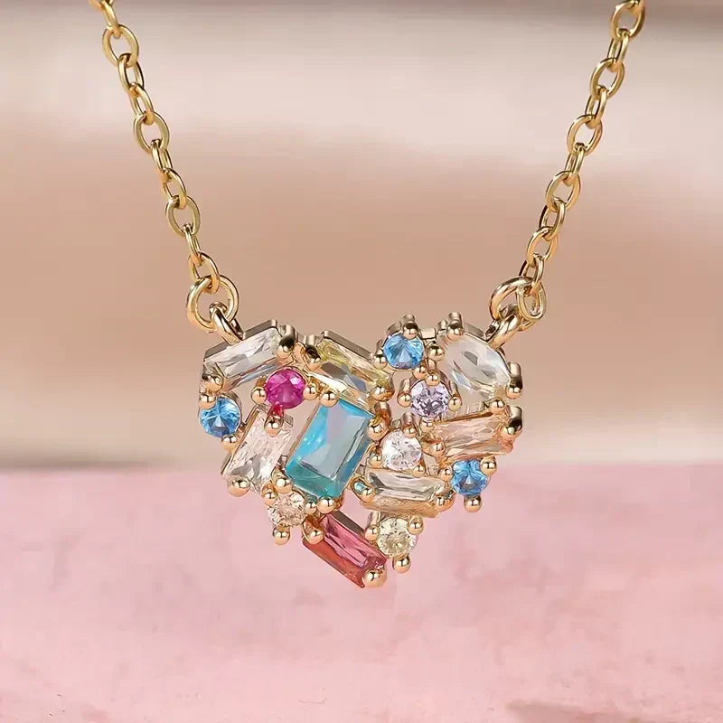 Colorful Gleam Heart Necklace | Gold